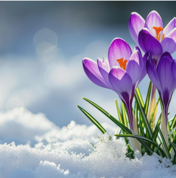 Crocus in Snow towards the sun